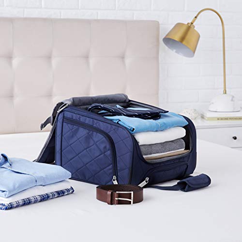 AmazonBasics Underseat Carry-On Rolling Travel Luggage Bag, 14 Inches, Navy Blue Quilted