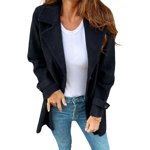Women Classic Mid Length Wool Pea Coat Jacket