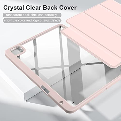 Batianda Hybrid Case for iPad Pro 13-inch 2025 M5 2024 M4 Chip [Built-in Apple Pencil Slot] Stylish Design Trifold Stand Premium Cover with Clear Back Shell TPU Bumper Auto Wake/Sleep, Pink by Batianda - Used condition - Image 3