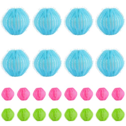 24 bolas de lavandería, removedor de pelo de mascotas multicolor de 1.4 pulgadas para lavadora, material seguro, atrapador de pelusas de microfibra reutilizable para ropa, depilación de gatos