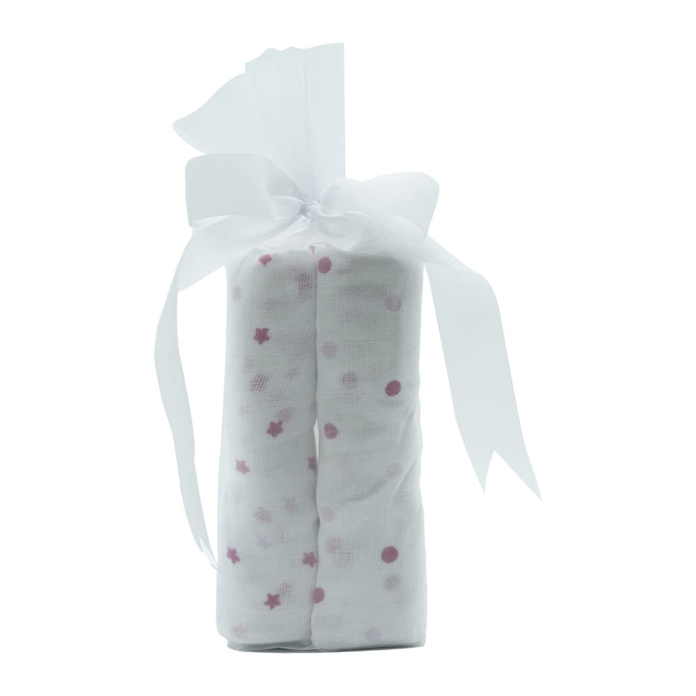 Regalos Originales para Bebés Recién Nacidos | Babero bordado con interior plastificado (Babero + 2 Muselinas | Rosa) | BebeDeParis