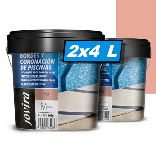 JOVIRA PINTURAS Pintura Bordes y Coronación de Piscinas. Antideslizante especial para renovar los bordes de las piscinas. (2x4 Litros, Teja)
