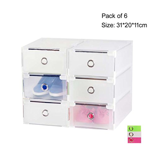 Caja de almacenamiento para zapatos, 6 unidades, transparente, apilable plegable, para mujeres y hombres