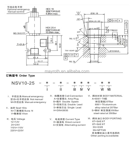 Électrovanne hydraulique 12 V bloquant le fluide à l'activation, modèle SV10-25 2 voies