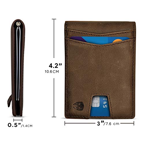 Image of Bryker Hyde RFID Blocking Slim Minimalist ID Inside Front Pocket Wallet, Money Clip, 9 Slots, Leather (Texas Brown w /Pull Out Tab)