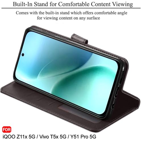 Image of TheGiftKart Flip Back Cover Case for iQOO Z11x 5G / Vivo T5x 5G / Vivo Y51 Pro 5G | Dual-Color Leather Finish | Inbuilt Stand & Pockets | Wallet Style Flip Case Cover (Faux Leather, Coffee & Brown)
