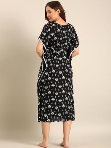 Image of Rupa Jon Aishwarya Women Full Length Printed Kaftan Nighty in Premium Cotton Blend Fabric, Night Dress, Maxi Nighty for Comfortable Everyday Wear