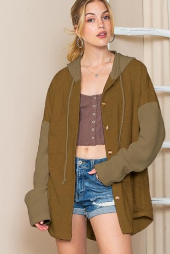 Image of SHEWIN Women Oversized Hooded Sweatshirt Loose Fit Casual Button Hoodies with Pocket 2026