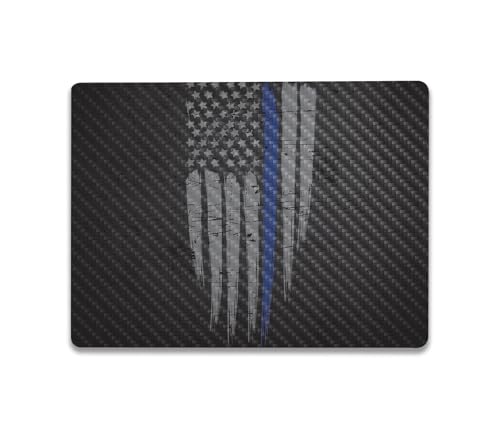 Image of MightySkins Carbon Fiber Skin Compatible with Microsoft Surface Laptop Go 3 (2023) Full Wrap Kit - Thin Blue Line | Protective Durable Textured Carbon Fiber Finish | Made in The USA