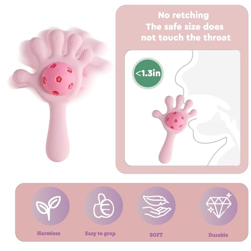 Image of Busy Rattle for Babies, Food Grade Teething Toys for Babies 0 3 6 9 12 18 Months, Newborn Infant Learning Developmental Toys .Sensory Teether Toys,Toddler teether Soothes Teething Pain(Purple&Pink)