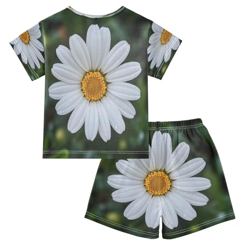 senya Short Sleeve Pajamas Sets Summer Cotton Sleepwear Beautiful White Daisy2