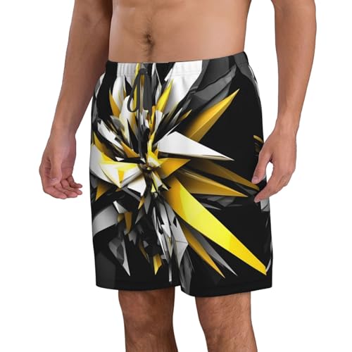 Abstract Black White Yellow Men's Swim Trunks Quick Dry Board Shorts with Pockets Casual Drawstring Beach Shorts2