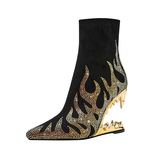 Rhinestone Sparkling Ankle Boots for Women Flame Shark Teeth Heel Booties Tiger Tooth High Heeled Glitter Boots2