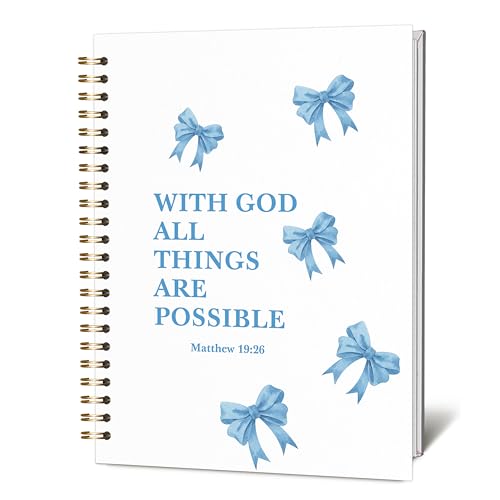 KIDEAR Christian Prayer Notebook for Women,Blue Bow Faith Journal, Coquette Preppy Christian Notebook for Teen Girls, Church Notes Journal, Bible Study Supplies, Cute Spiritual Gift for Women - A02