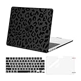 MOSISO Compatible with MacBook Air 13 inch Case 2025 2024 2023 2022 M4 A3240 M3 A3113 M2 A2681, Leopard Grain Hard Case&Keyboard Skin&Screen Film Compatible with MacBook Air 13.6 inch Case, Black