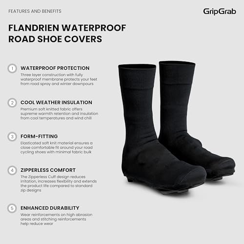 GripGrab Flandrien Waterproof Knitted Road Cycling Shoe Covers High Cut Windproof Insulating Zipperless Aero Overshoes2