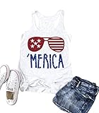 Women American Flag Sunglasses Tank Tops Summer Funny 4th of July T Shirt (L, White)