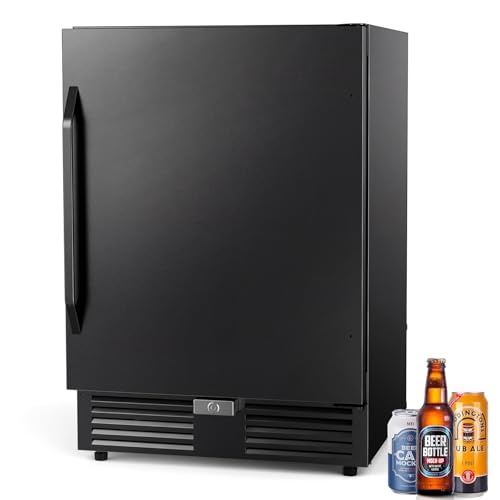 Image of 24 Inch Beverage Refrigerator-210 Can Large Capacity Beverage Fridge with French Door, Built-in or Freestanding Under Counter Outdoor Beverage Cooler with Reversible Door, Black