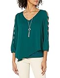 A. Byer Junior's Asymmetrical Sheer Top W/Knit Tee and Necklace, Pine, Medium