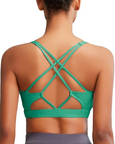Image of Sports Bras for Women, Medium-High Support Strappy Padded Running Sports Bras with Removable Cups