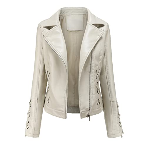 Manteau de motard léger et élégant veste en cuir zippé manches longues