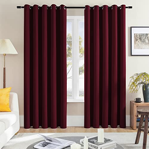 Rutterllow Blackout Curtain 84 Inch Length 2 Panels Set - Room Darkening Thermal Insulated Noise Reduction Privacy Window Treatment Drapes, Grommet Burgundy Red Curtains for Bedroom/Living Room/Patio