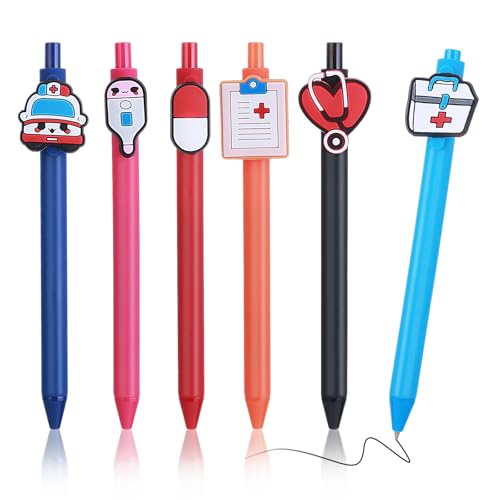 GEEHUA Lot de 6 stylos à bille amusants pour infirmière, 0,5 mm, avec bouton pression, accessoires pour infirmières, médecins, assistants médicaux, étudiants,...