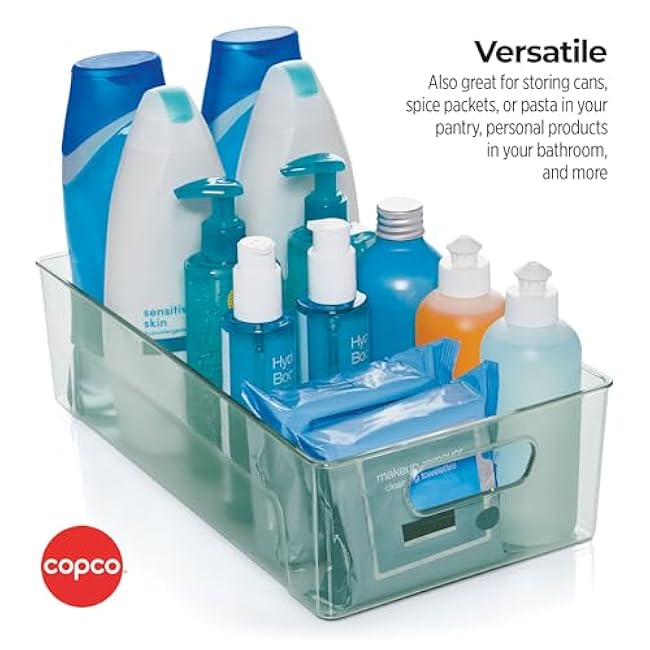 Copco Clear Storage Bin, for Kitchen, Fridge, Pantry, Laundry, and More, 14.4 x 7.9 x 4.07 Inch Clear Green