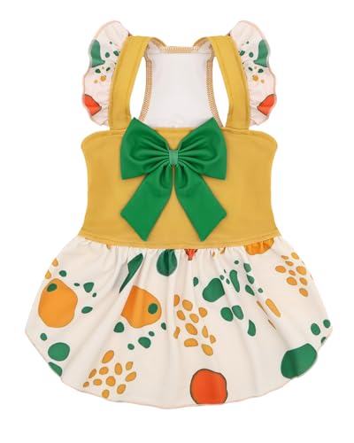 Image of CuteBone Dog Dress for Small Dogs Girl, Spotted Summer Dresses with Bow & Ruffle Sleeve, UPF50+ Sun Protection, Cute Pet Clothes for Puppy for Birthday Wedding Party Beach ZSFX05L