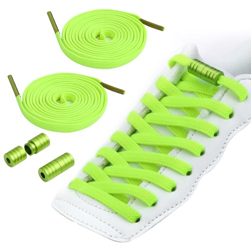 HooySprs Cordones elásticos sin atar, cordones planos con hebillas de metal, talla única para todos los zapatos de adultos y niños, Green
