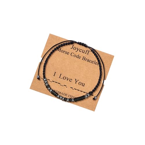 Mens Bracelet Gifts I Love You Gifts for Him Boyfriend Morse Code Bracelets for Women Men Unique Anniversary Birthday Gifts Jewelry Cord Wrap Bracelet with Black Hematite Beads Gift for Women