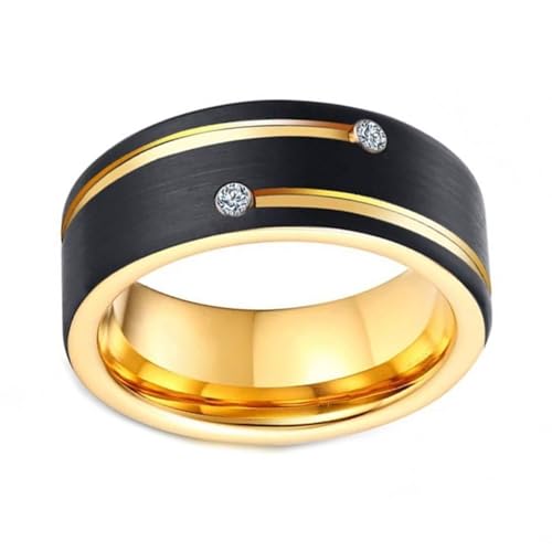 Bague de mariage tungstène brossé 8mm anti-rayures alliance or noir zircon