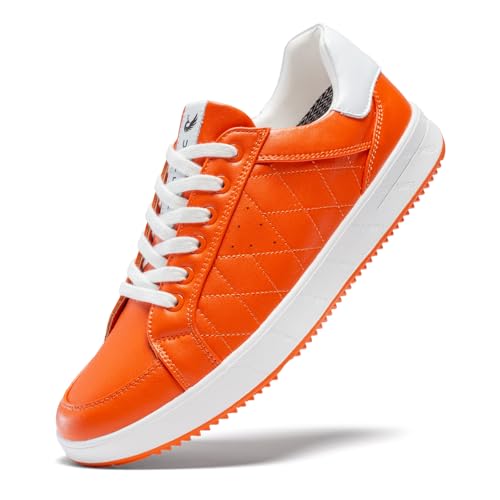 U.Ofeiy Men's Fashion Sneakers Slip On Shoes Leather Low Top Lightweight Comfort Lace Up Walking Shoes for Male Orange 12