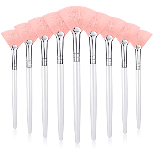 Image of 9 Pieces Facial Fan Mask Brushes, Soft Facial Applicator Brushes Tools for Peel Glycolic Makeup for Mud Cream(Pink, White)