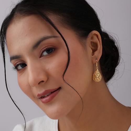 Image of TRUESILVER ACPL 925 Sterling Silver Filigree Drop Earrings for Women & Girls | Elegant Dangle Leverback Earrings | Stylish Everyday & Gift Jewelry