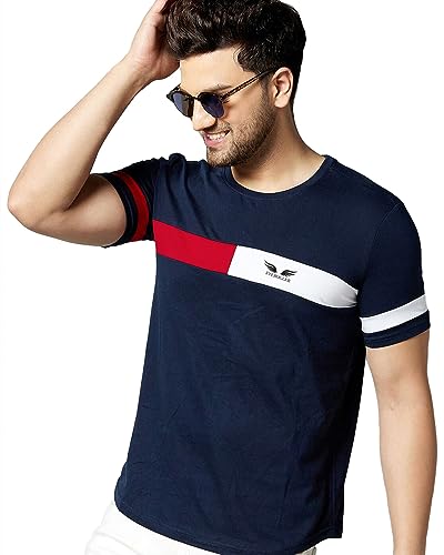 Image of Noble Monk Men Regular Fit T-Shirt | Round Neck | Half Sleeve | Self Design | Casual T Shirt for Men