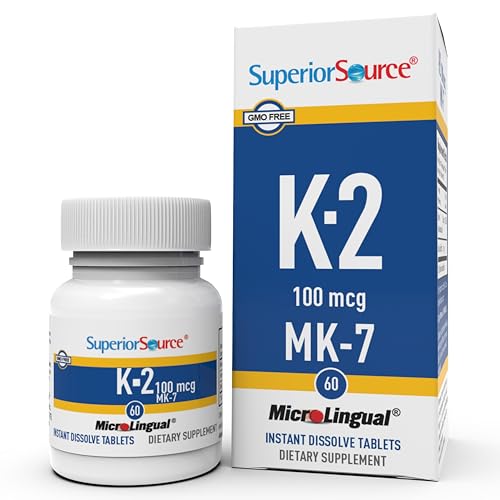 Superior Source Vitamin K2 MK-7 (Menaquinone-7) 100 mcg - Bone Strength & Health Support Supplement - Helps in Healthy Heart Function - Bariatric-Friendly - 60 Sublingual Dissolving Tablets