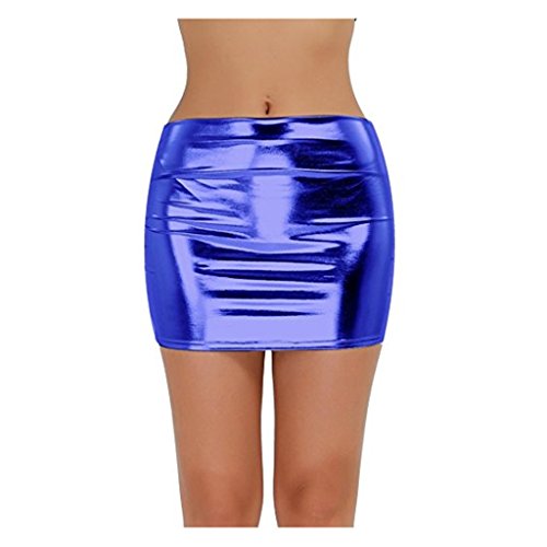 IGIG Women's PVC Leather Shiny Stretchy Metallic Liquid Wet Look Mini Skirt