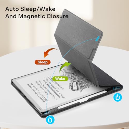 Image of CoBak Case for 11 inch Kindle Scribe 3rd Generation 2025, Kindle Scribe Colorsoft with Two Viewing Angles - All New PU Leather Cover with Auto Sleep Wake, Pen Holder. Black