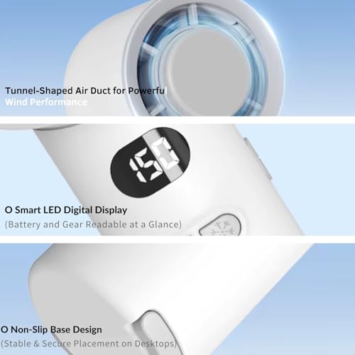 Image of One94Store Portable Hand Fan | 1800mAh Rechargeable Battery | Digital Display | Touch Control | 3 Speed Modes with 150 Speed Dialing Button | Personal Cooling Fan for Home, Office & Travel | White