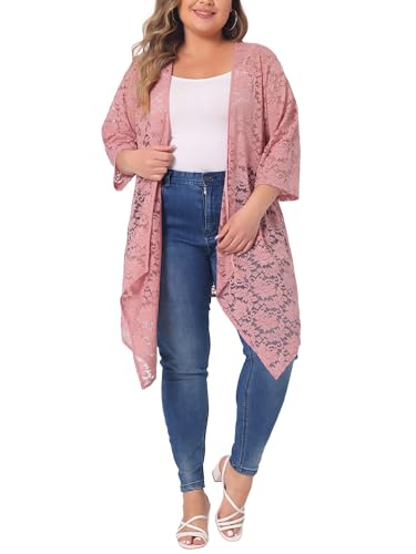 Image of Agnes Orinda Plus Size Cardigans for Women Open Front 3 /4 Sleeves Crochet Cover Ups Jackets 2024