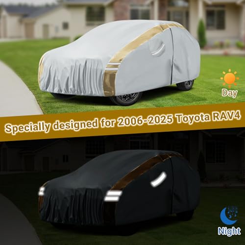 Image of Car Cover Custom Fit for Toyota RAV4(2006-2025), Waterproof All Weather for Automobiles Car Cover, Heavy Duty Cover, Outdoor Full Cover Sun Snow Rain UV Protection with Door Zipper, Easy to Clean