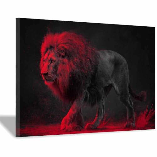 Lions à crinière rouge poster moderne 70x100cm encadrée pour réchauffer l'ambiance du chambre
