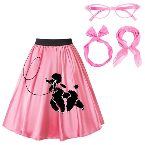 PROMOTED TO BIG SISTER 50s Women Outfit 1950 Poodle Skirt Halloween Costume Accessory Scarf Glasses Headband (Pink,S)