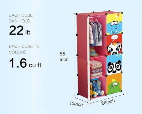 Image of LUHI Plastic Wardrobe for Kids Clothes - Easy to Use Anti-Skid & Non-Slip Effective Professional, Plastic Cupboard for Kids, Foldable Almirah, Collapsible Wardrobe (Pink HY8, 8-Shelf-8-Door)