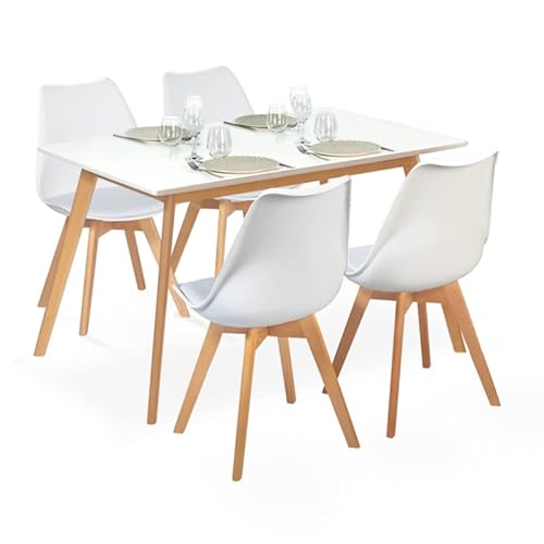 IDMarket - Ensemble Table à Manger Extensible Inga 120-160 cm et 4 chaises SARA Blanches Design scandinave