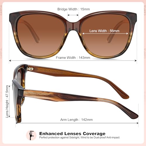 CARFIA Square Polarized Sunglasses for Women UV Protection, Italian Design Retro Embossed Pattern Wire Core Driving Shades — view 6