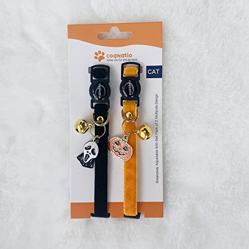 Image of Safety Quick Release Cat Collars,Double Velvet with Bell Available in a Range Colors,Perfect for Your Kitty, Adjustable 20-30 cm (20-30cm, Halloween Set)
