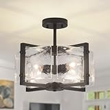 Febeleven 15.94“ Modern Industrial Glass Ceiling Light 4-Light Glass Panels Drum Shade Semi-Flush Mount Lighting Fixtures for Kitchen Bedroom Dining Room Foyer Hallway and Entryway