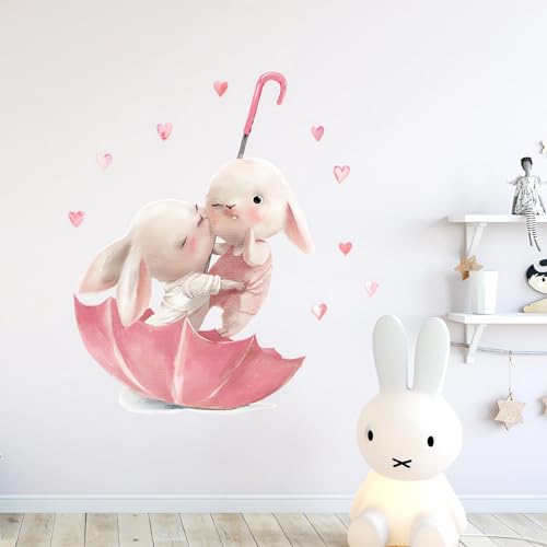 Vinilo Decorativo Sacinora con Conejos Rosados y Paraguas